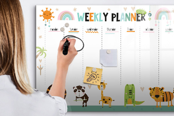 Tableau magnétique effaçable Agenda hebdomadaire sur le thème des animaux