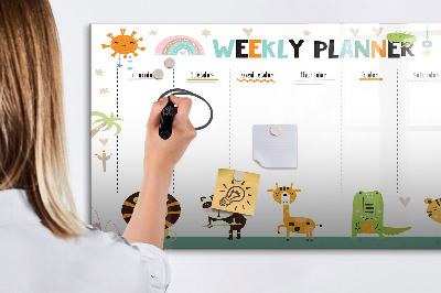 Tableau magnétique effaçable Agenda hebdomadaire sur le thème des animaux