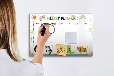 Tableau magnétique effaçable Agenda hebdomadaire sur le thème des animaux
