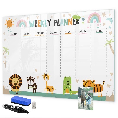 Tableau magnétique effaçable Agenda hebdomadaire sur le thème des animaux