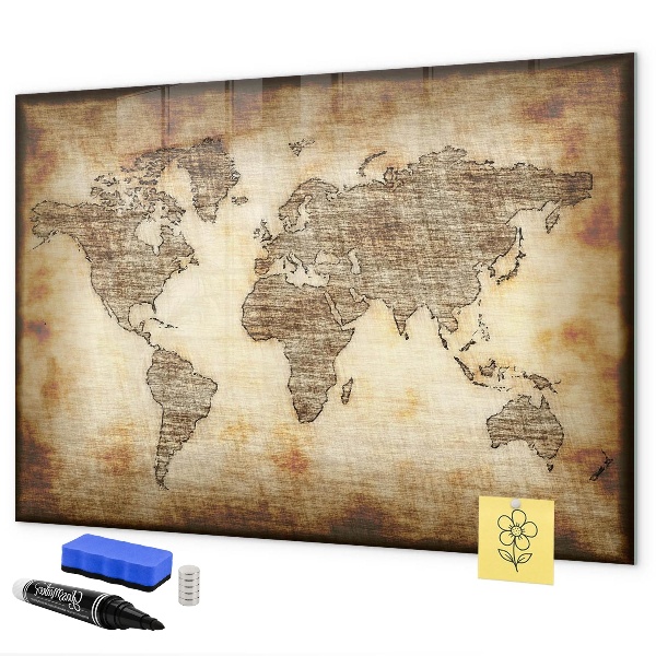 Tableau effaçable magnétique Carte du monde avec emplacements de photos