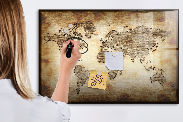 Tableau effaçable magnétique Carte du monde avec emplacements de photos