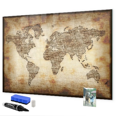 Tableau effaçable magnétique Carte du monde avec emplacements de photos