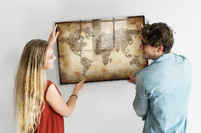 Tableau effaçable magnétique Carte du monde avec emplacements de photos