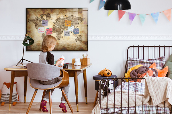 Tableau effaçable magnétique Carte du monde avec emplacements de photos