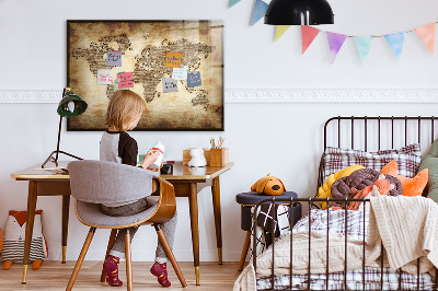 Tableau effaçable magnétique Carte du monde avec emplacements de photos