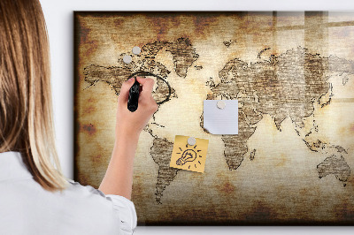 Tableau effaçable magnétique Carte du monde avec emplacements de photos