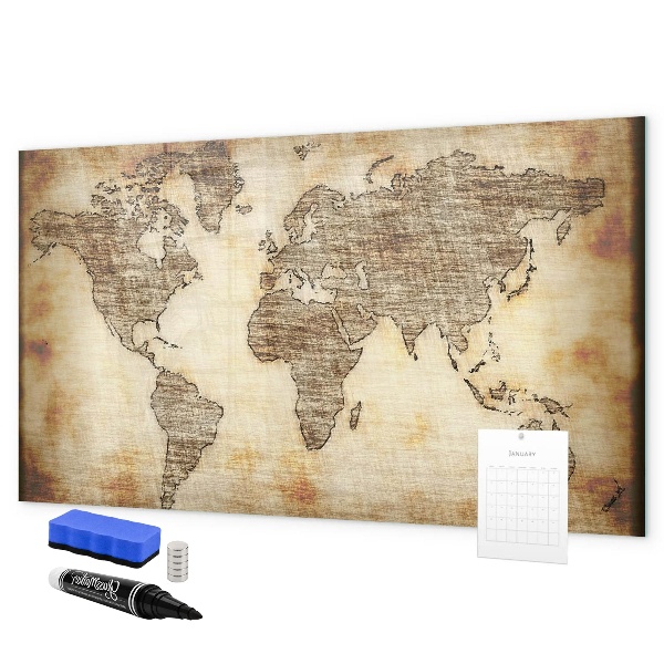 Tableau effaçable magnétique Carte du monde avec emplacements de photos