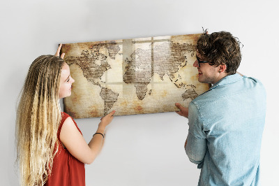 Tableau effaçable magnétique Carte du monde avec emplacements de photos