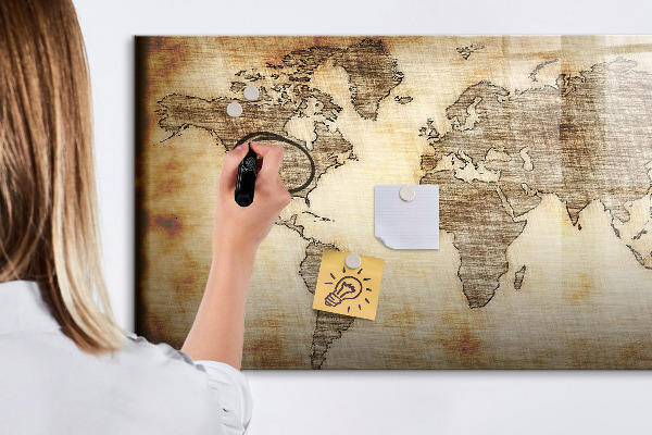 Tableau effaçable magnétique Carte du monde avec emplacements de photos