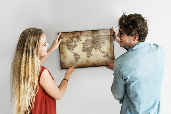 Tableau effaçable magnétique Carte du monde avec emplacements de photos