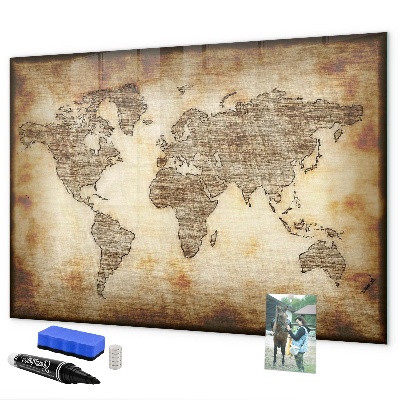 Tableau effaçable magnétique Carte du monde avec emplacements de photos