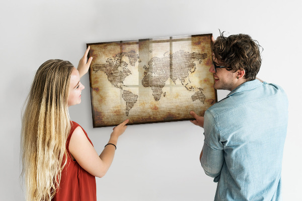 Tableau effaçable magnétique Carte du monde avec emplacements de photos