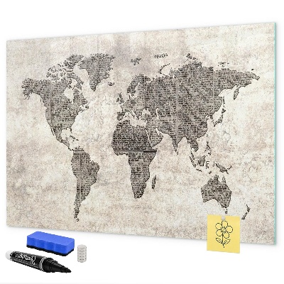 Tableau effaçable magnétique Carte du monde avec emplacements de photos