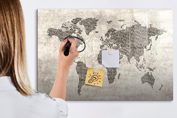 Tableau effaçable magnétique Carte du monde avec emplacements de photos