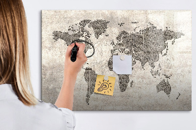 Tableau effaçable magnétique Carte du monde avec emplacements de photos