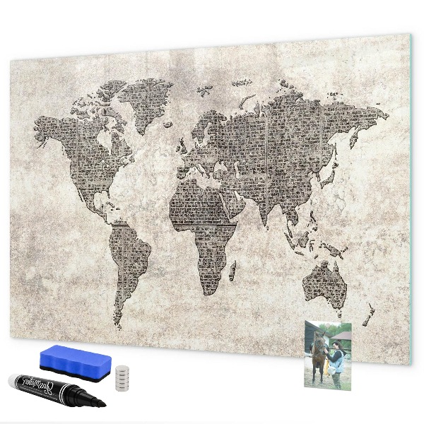 Tableau effaçable magnétique Carte du monde avec emplacements de photos