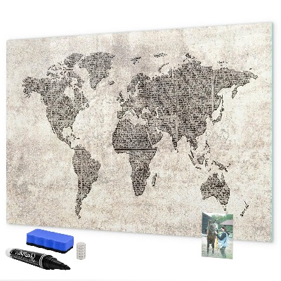 Tableau effaçable magnétique Carte du monde avec emplacements de photos