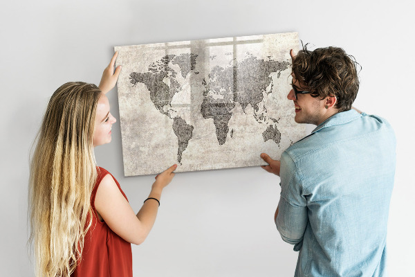 Tableau effaçable magnétique Carte du monde avec emplacements de photos