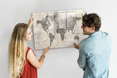 Tableau effaçable magnétique Carte du monde avec emplacements de photos