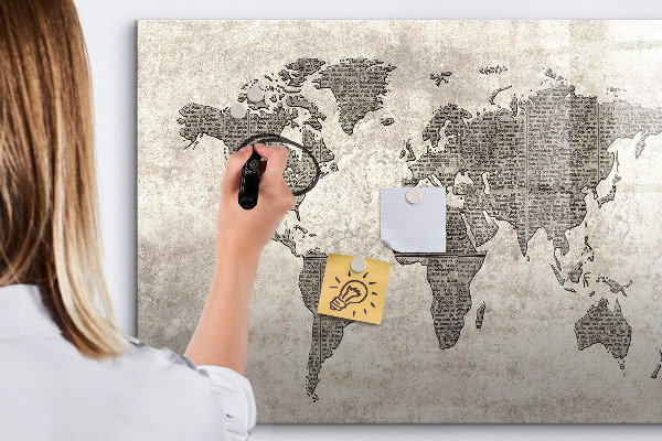 Tableau effaçable magnétique Carte du monde avec emplacements de photos