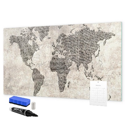 Tableau effaçable magnétique Carte du monde avec emplacements de photos