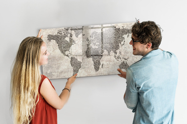 Tableau effaçable magnétique Carte du monde avec emplacements de photos