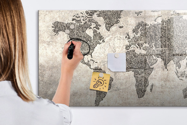 Tableau effaçable magnétique Carte du monde avec emplacements de photos