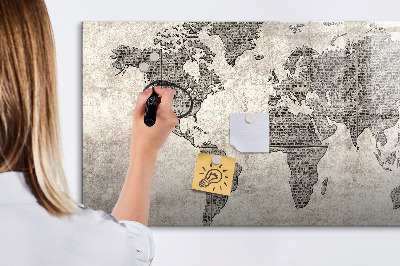 Tableau effaçable magnétique Carte du monde avec emplacements de photos