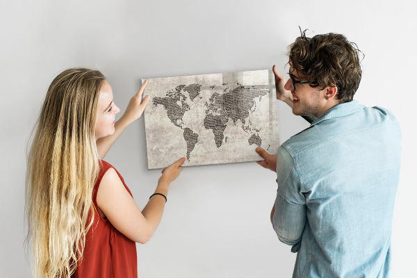 Tableau effaçable magnétique Carte du monde avec emplacements de photos