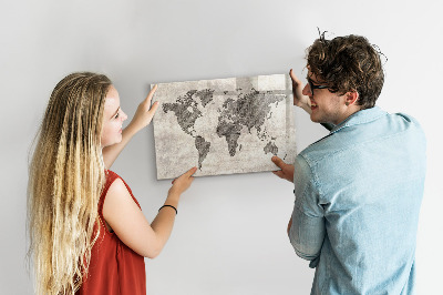 Tableau effaçable magnétique Carte du monde avec emplacements de photos
