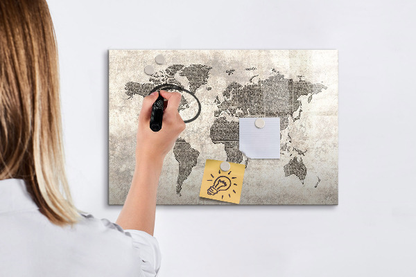 Tableau effaçable magnétique Carte du monde avec emplacements de photos
