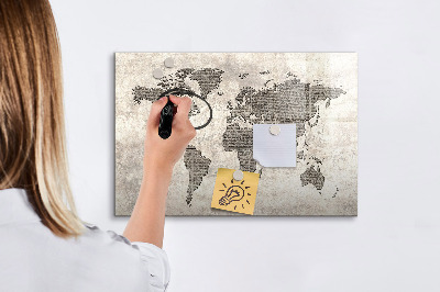Tableau effaçable magnétique Carte du monde avec emplacements de photos