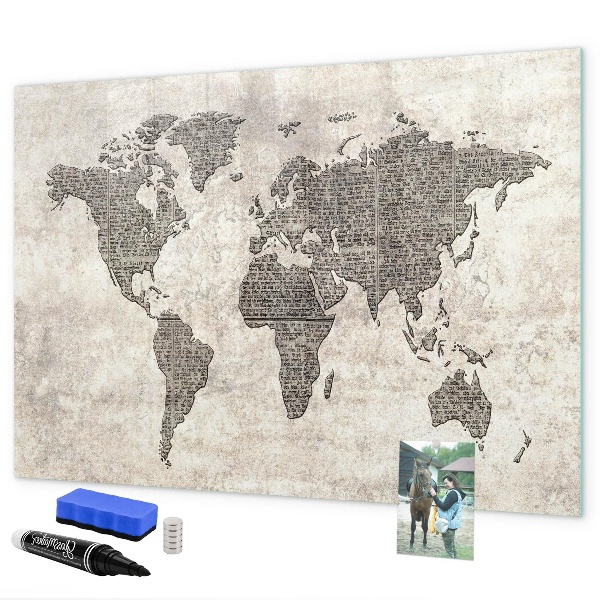 Tableau effaçable magnétique Carte du monde avec emplacements de photos