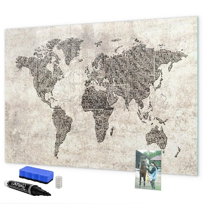 Tableau effaçable magnétique Carte du monde avec emplacements de photos