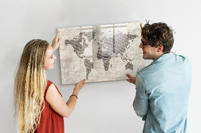 Tableau effaçable magnétique Carte du monde avec emplacements de photos
