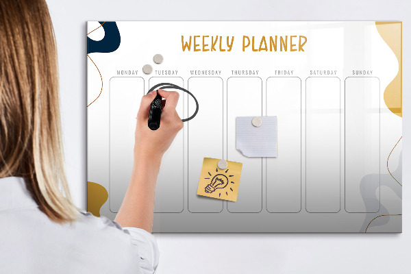 Tableau magnétique effaçable Agenda hebdomadaire avec espace pour photos