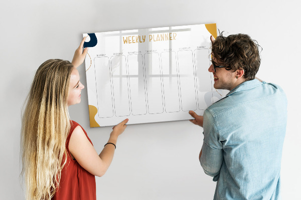 Tableau magnétique effaçable Agenda hebdomadaire avec espace pour photos