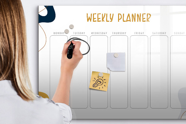 Tableau magnétique effaçable Agenda hebdomadaire avec espace pour photos