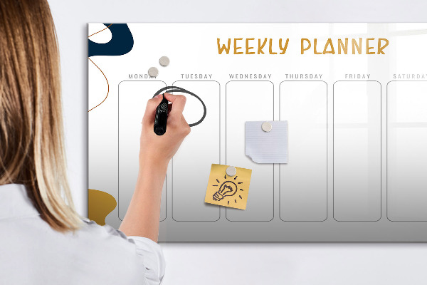 Tableau magnétique effaçable Agenda hebdomadaire avec espace pour photos