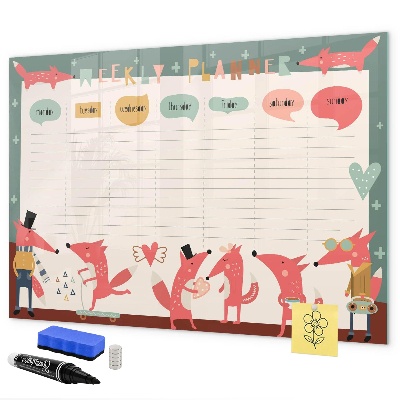 Tableau magnétique effaçable Agenda hebdomadaire avec illustrations colorées