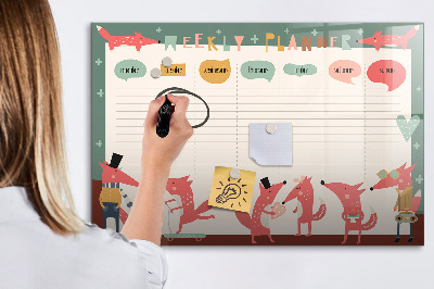 Tableau magnétique effaçable Agenda hebdomadaire avec illustrations colorées