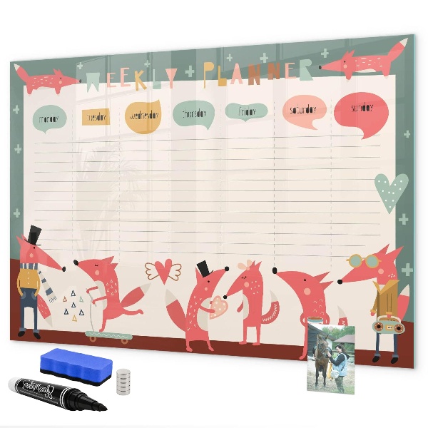 Tableau magnétique effaçable Agenda hebdomadaire avec illustrations colorées
