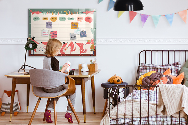 Tableau magnétique effaçable Agenda hebdomadaire avec illustrations colorées