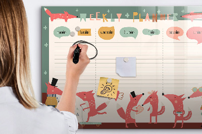 Tableau magnétique effaçable Agenda hebdomadaire avec illustrations colorées