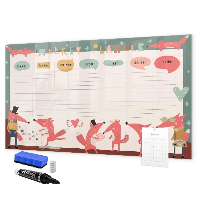 Tableau magnétique effaçable Agenda hebdomadaire avec illustrations colorées