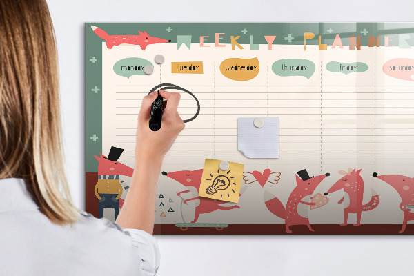 Tableau magnétique effaçable Agenda hebdomadaire avec illustrations colorées