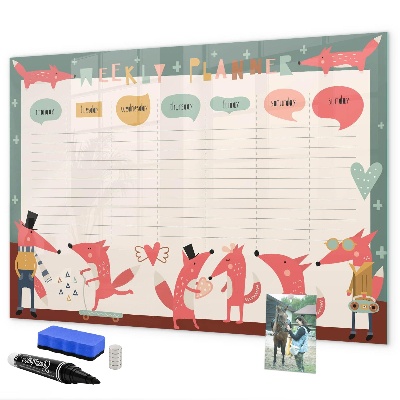 Tableau magnétique effaçable Agenda hebdomadaire avec illustrations colorées