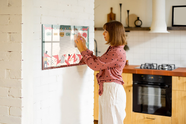 Tableau magnétique effaçable Agenda hebdomadaire avec illustrations colorées