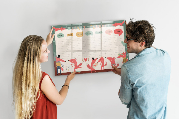 Tableau magnétique effaçable Agenda hebdomadaire avec illustrations colorées